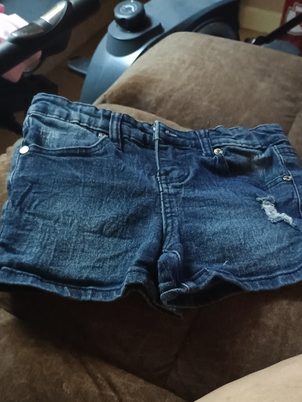 Girls Dark Blue Denim Shorts with Distressed Detail